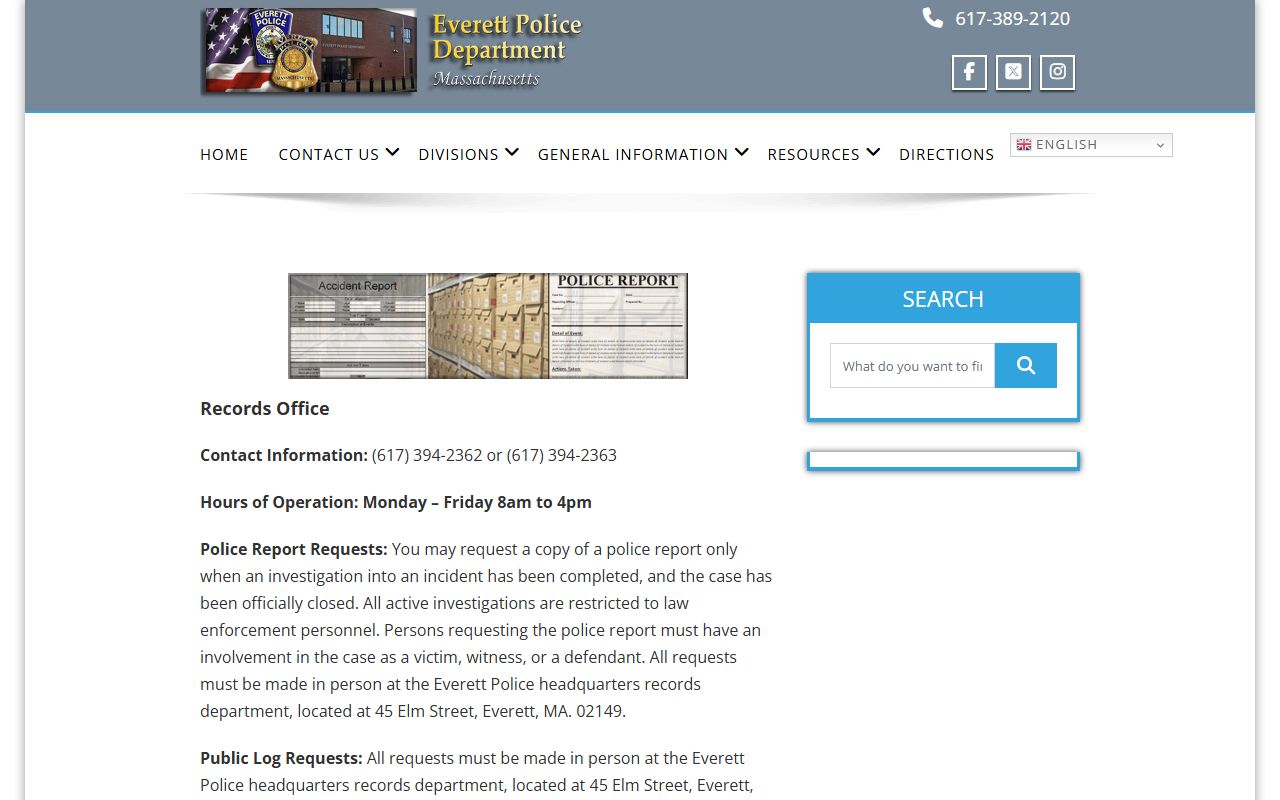 Everett Police Records Office page for booking and arrest record requests