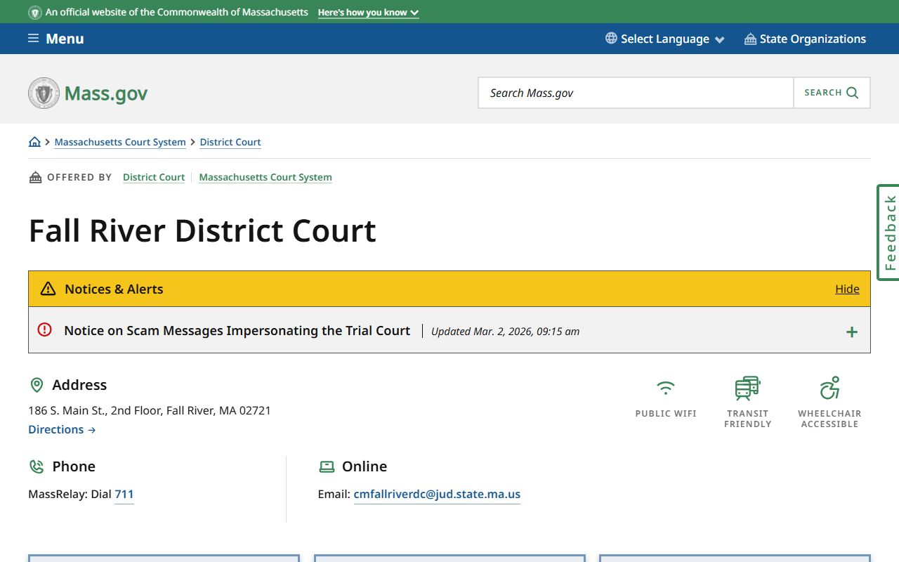 Fall River District Court page for recent bookings and arrest records
