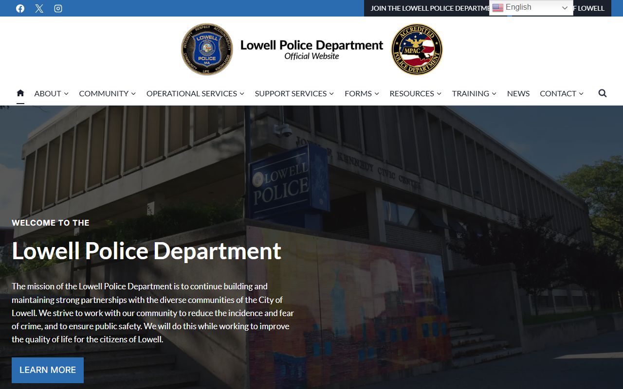 Lowell Police Department website for Lowell arrest records and bookings