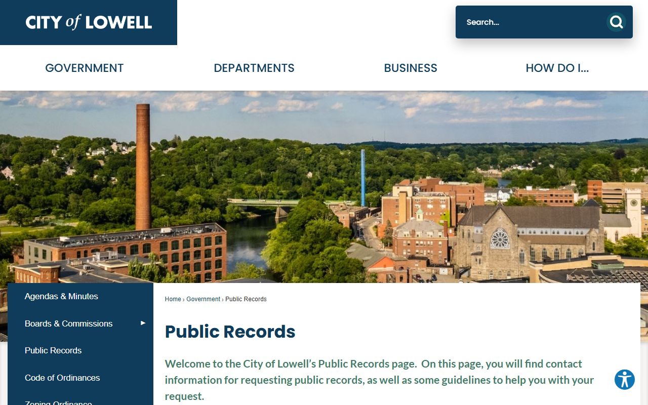 Lowell public records request page for arrest and booking records
