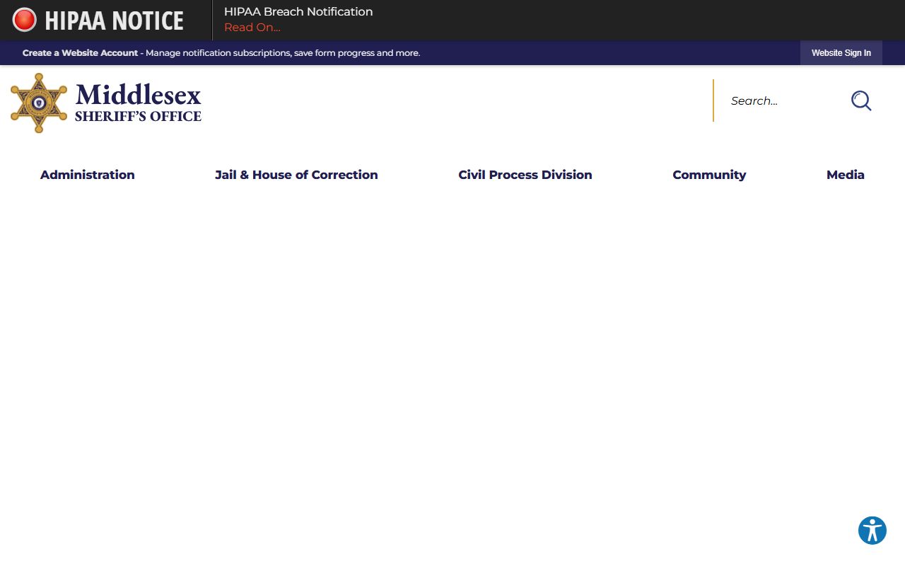 Middlesex County Sheriff website for Malden booking and jail records