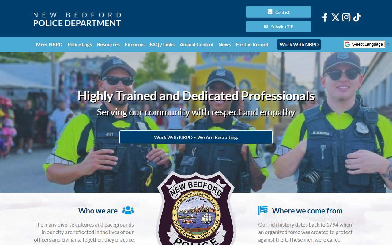 New Bedford Police Department website for recent bookings and arrest records