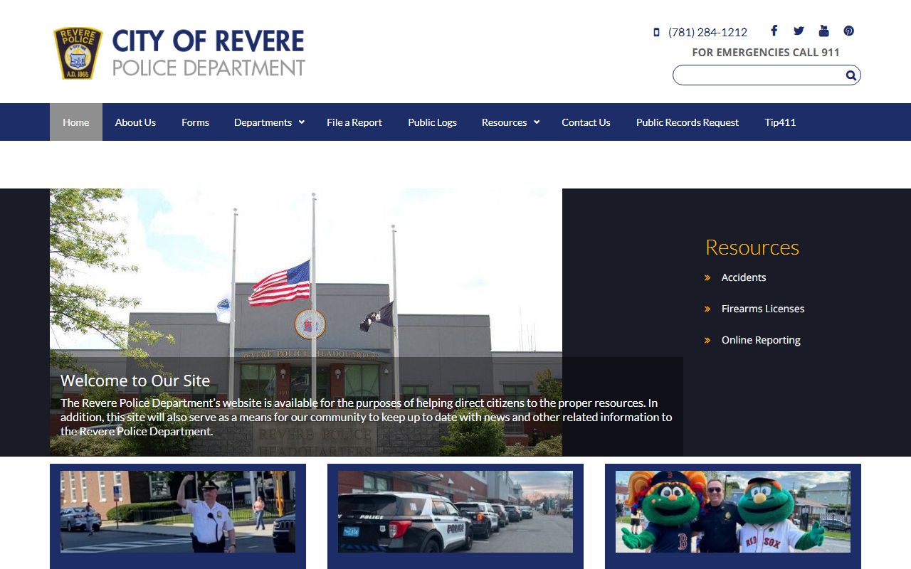 Revere Police Department website for recent bookings and arrest records