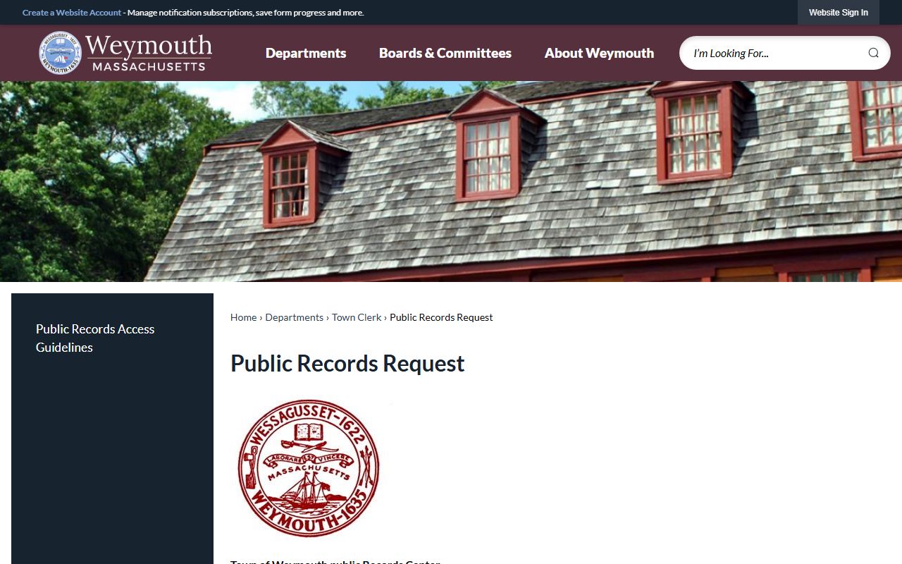 Weymouth public records request page for booking and arrest data