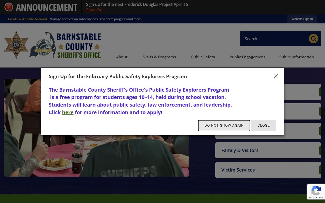 Barnstable County Sheriff website for recent bookings and arrest records