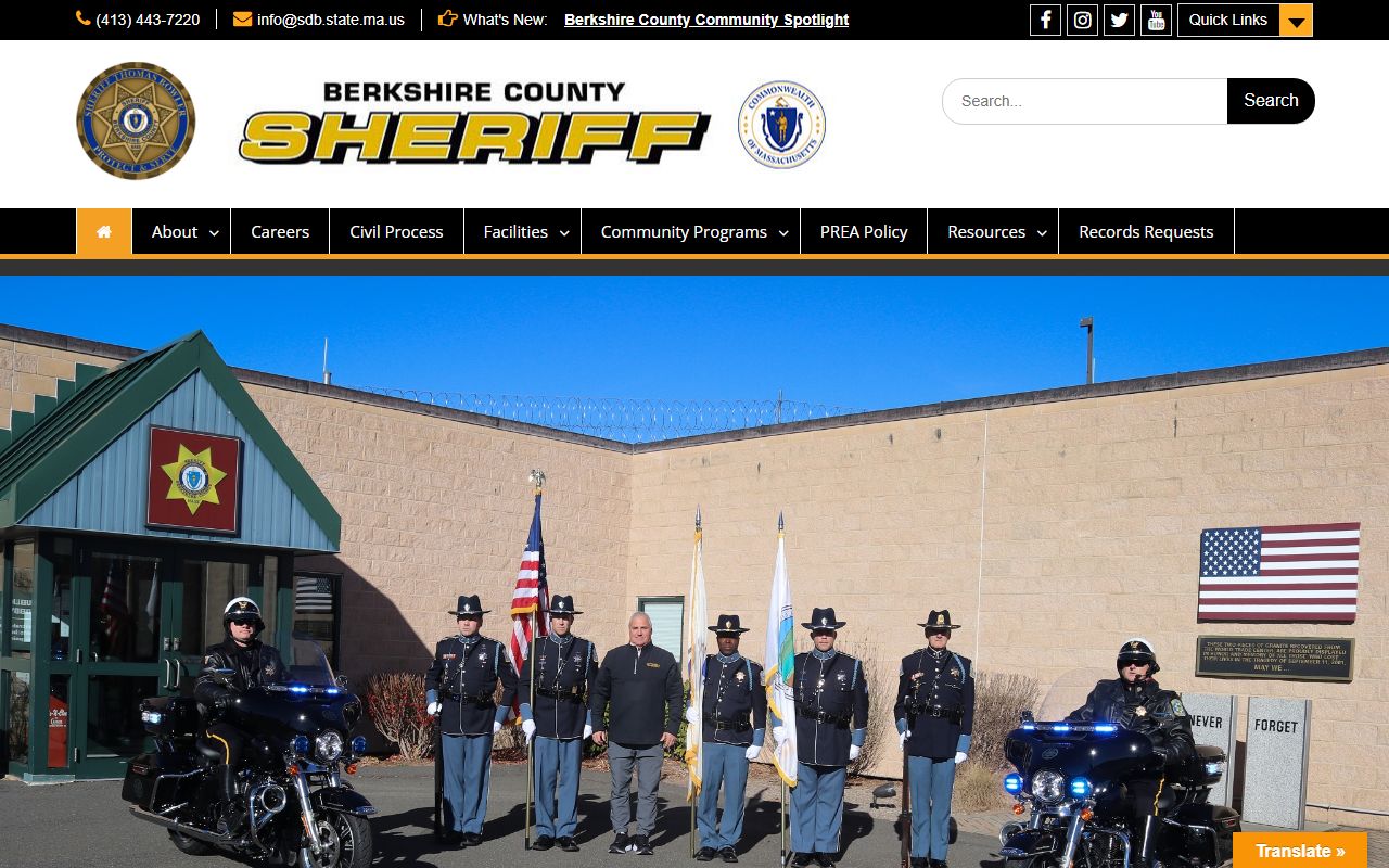 Berkshire County Sheriff website for recent bookings and arrest records