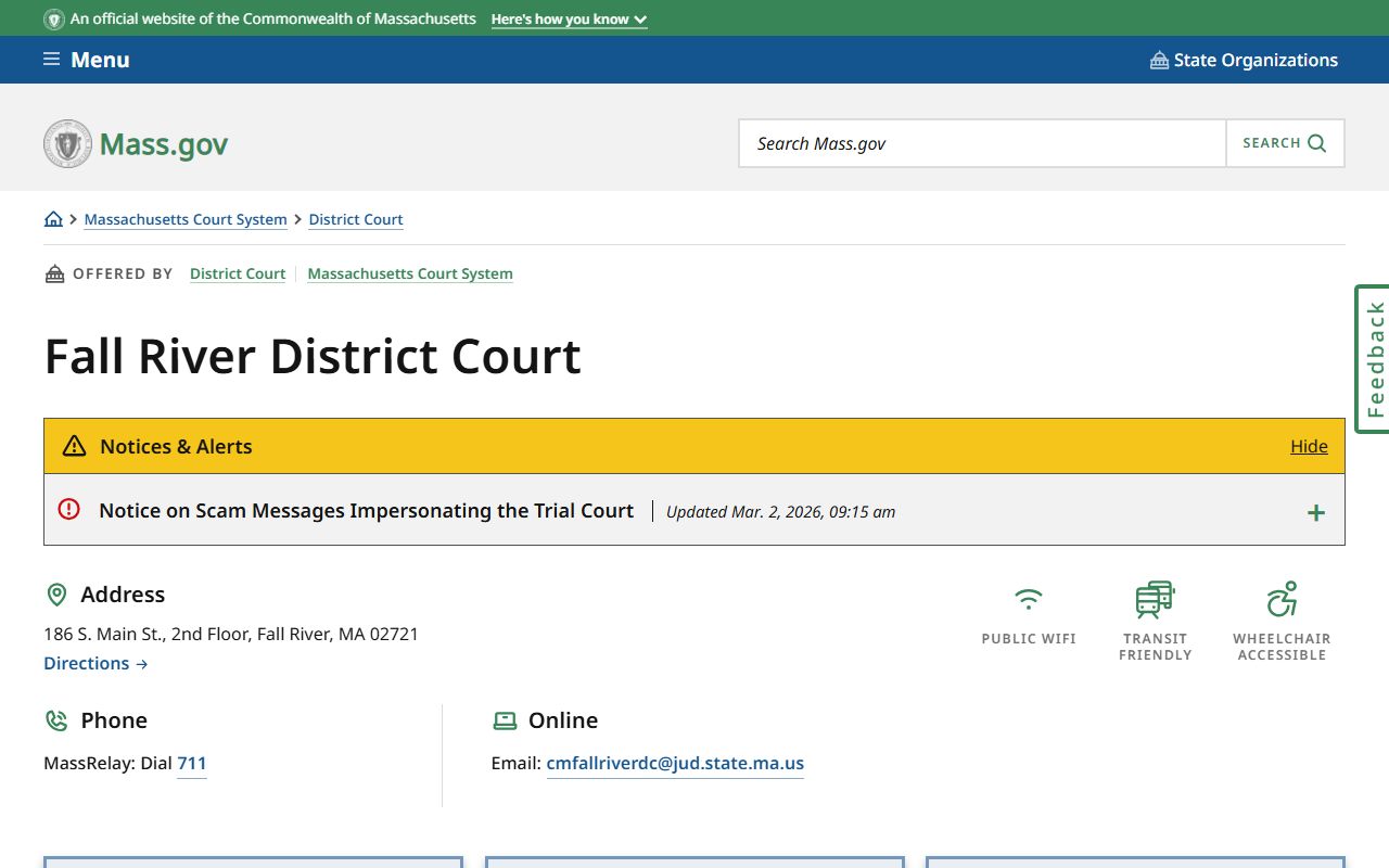 Fall River District Court page for Bristol County recent bookings