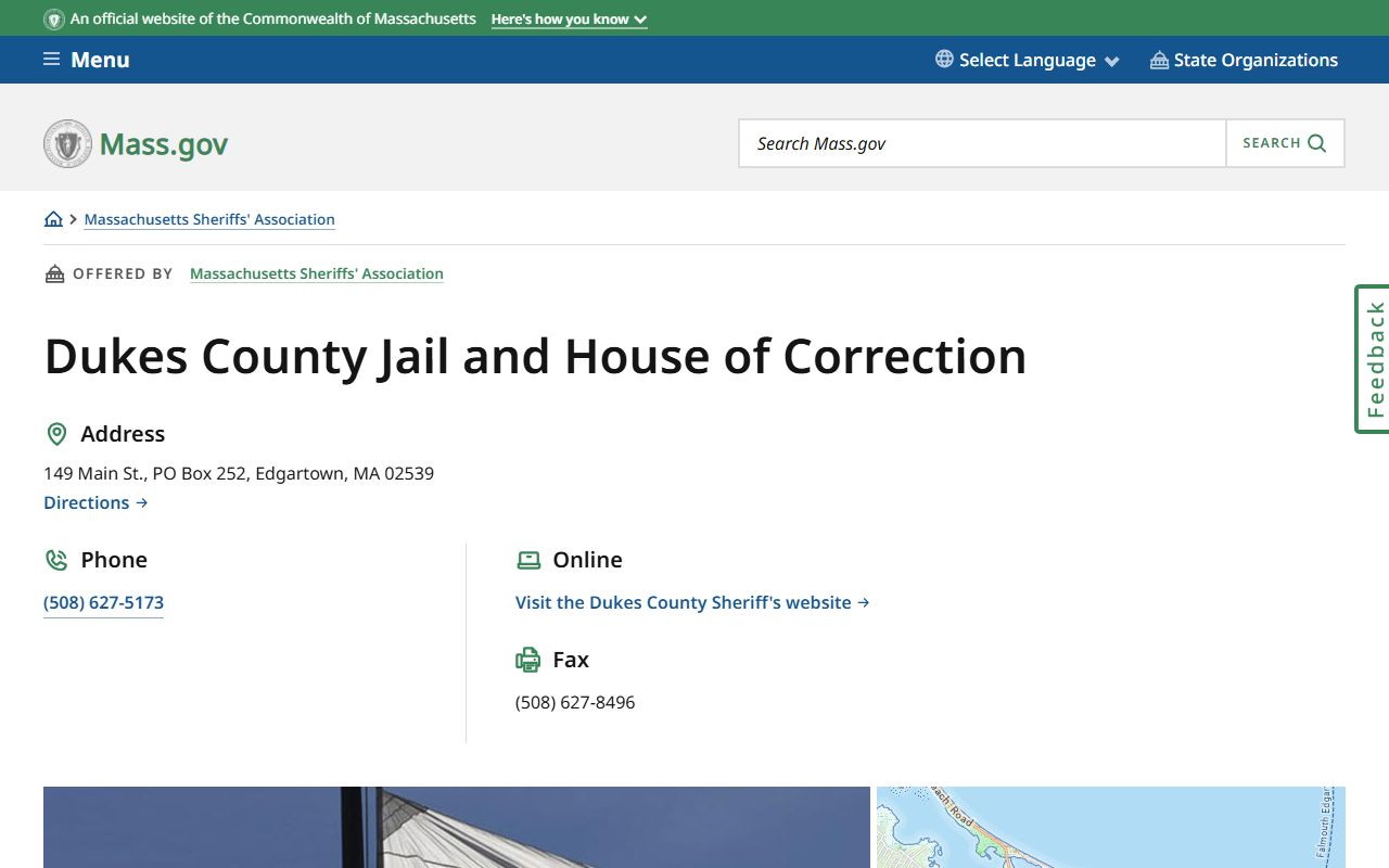 Mass.gov page for Dukes County Jail and House of Correction booking information