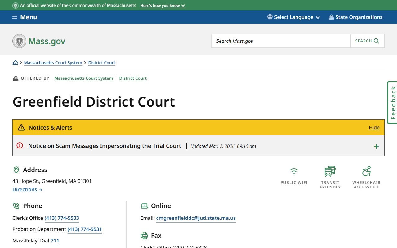 Greenfield District Court for Franklin County booking and arrest records