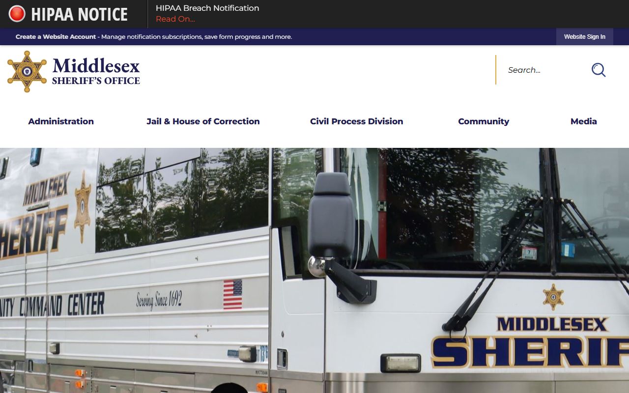 Middlesex County Sheriff homepage for recent bookings and arrest records