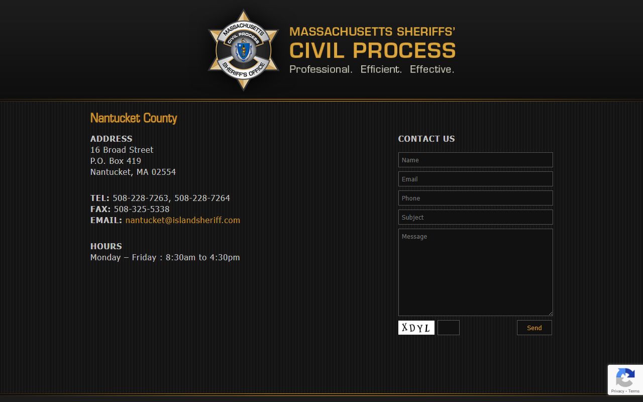Nantucket County civil process information for arrest records and bookings