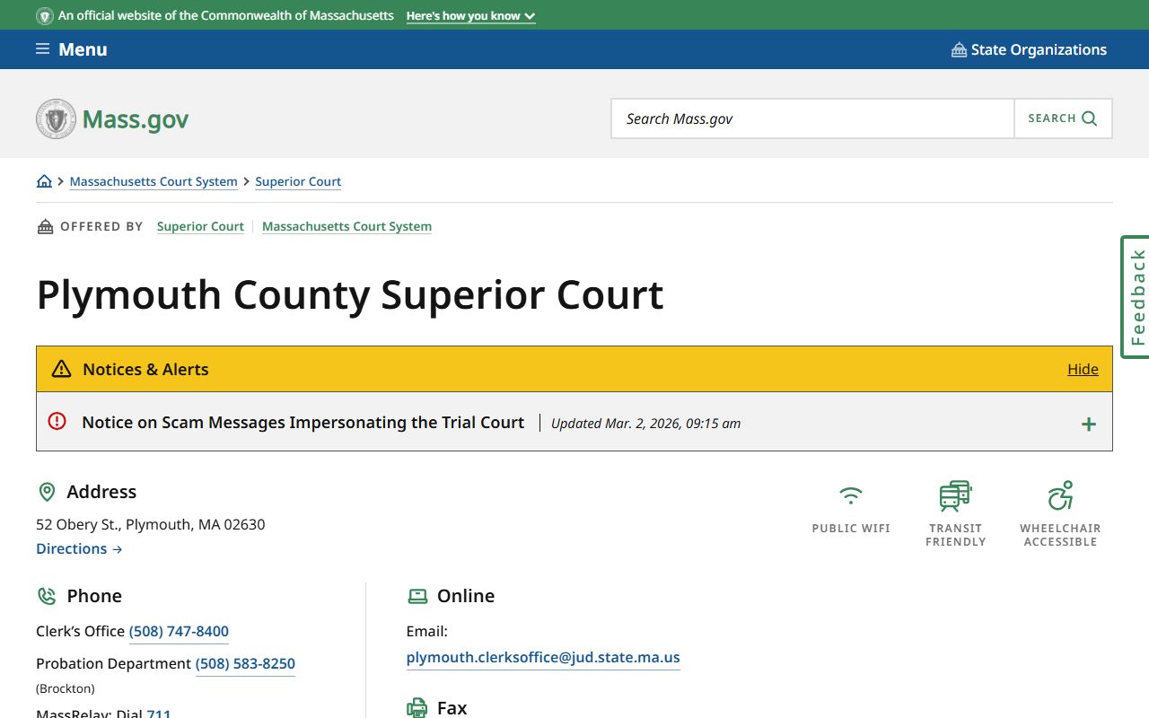 Plymouth County Superior Court website for Plymouth County arrest records and bookings