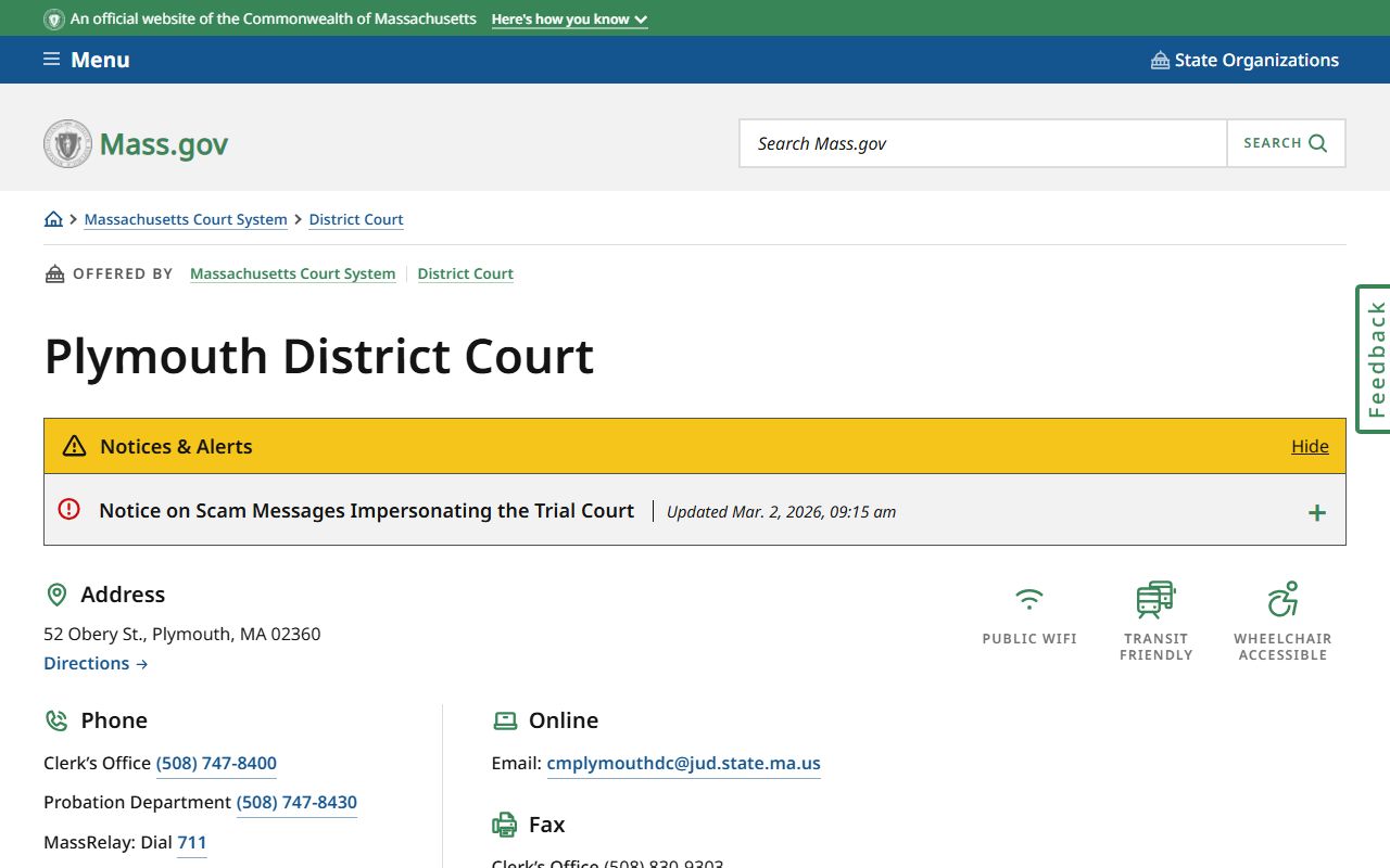 Plymouth District Court website for Plymouth County recent bookings and arrest records
